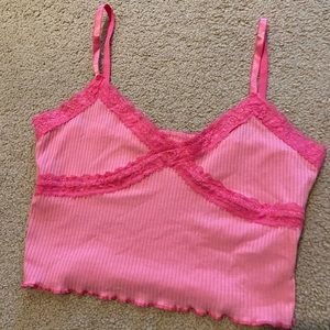 Pink lace trim tank crop top